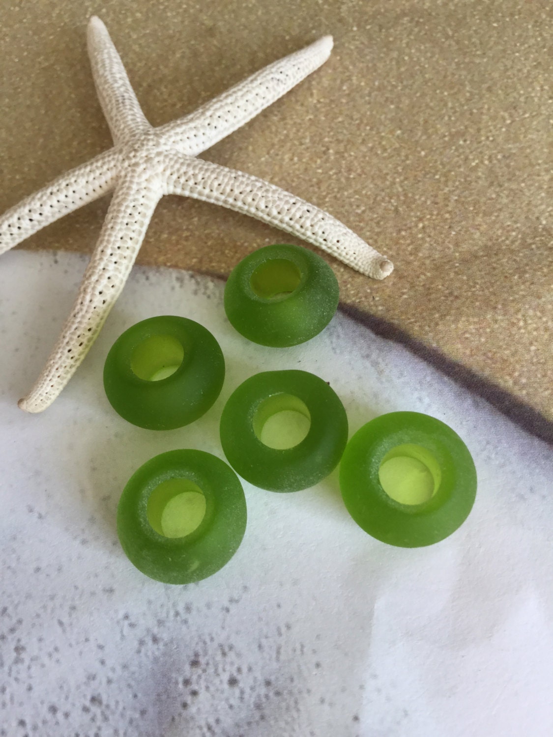 5PC Sea glass Beads Large Hole Recycled sea glass cultured