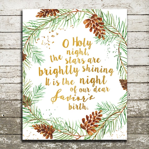 O Holy Night Print Christmas Song Sign Decor Holiday