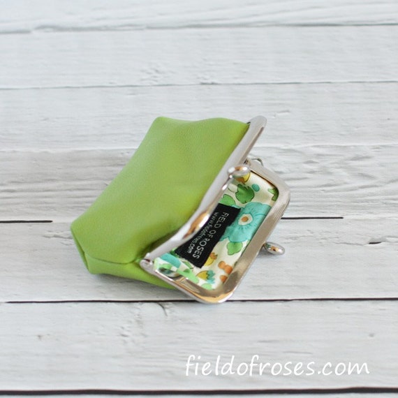 Clasp Leather Coin Purse Earbud Holder Case Green Apple Last