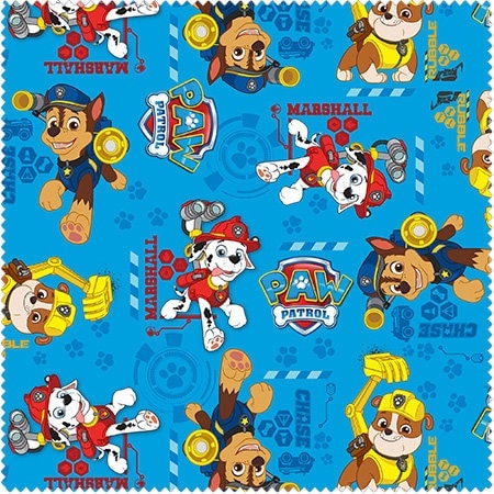 Paw Patrol Rescue Stack Cotton fabric on blue Last 25 Inches