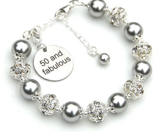 50th Birthday Gift for Her, 50 and Fabulous, 50 Charm Bracelet, Special Birthday Jewelry, 50th Birthday for Her, 50th Birthday Jewelry Gift
