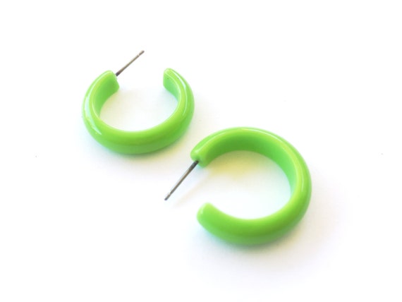 Bright Green Hoops LIme Green Hoop Earrings Peridot Skinny
