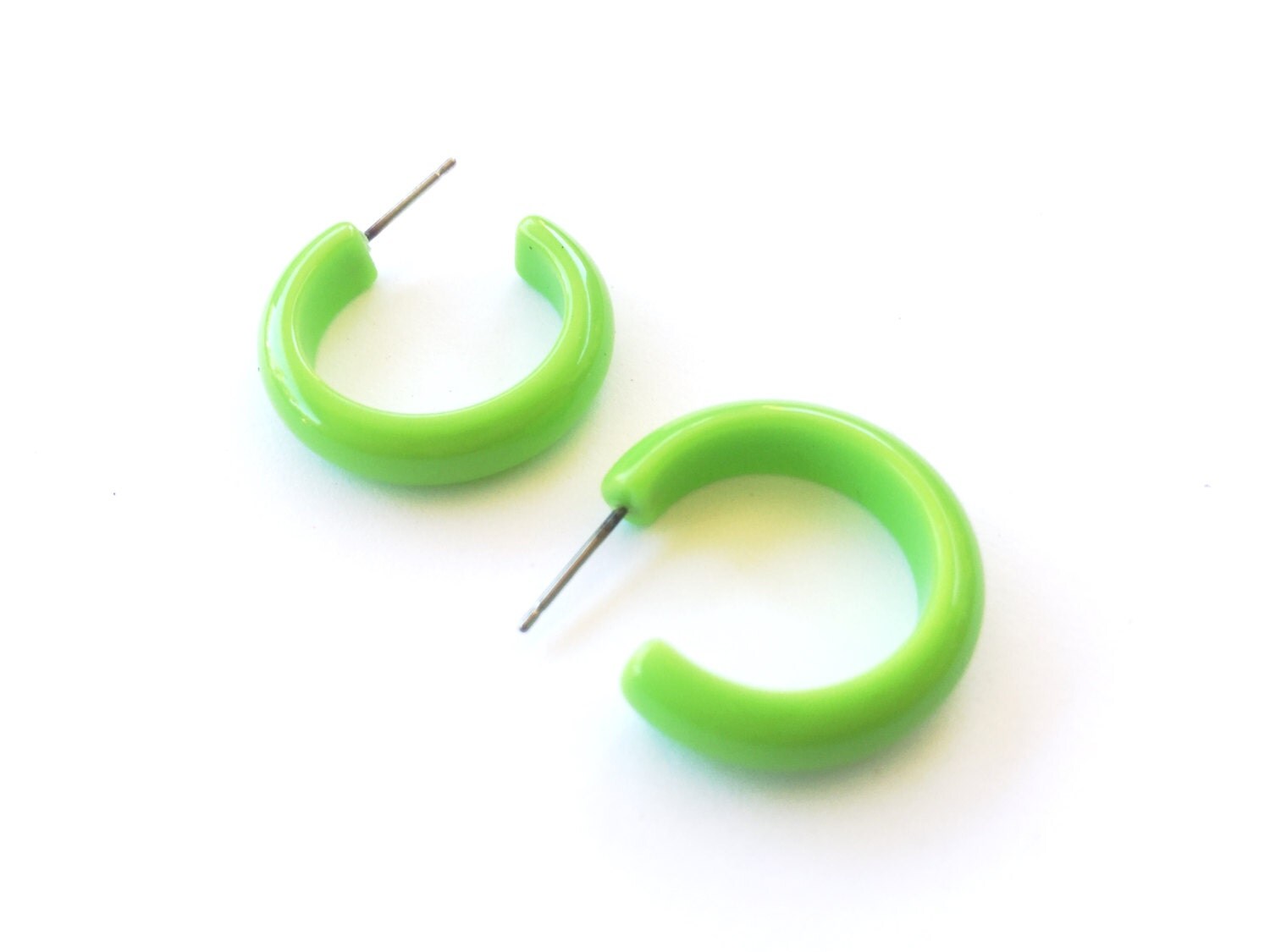 Bright Green Hoops LIme Green Hoop Earrings Peridot Skinny