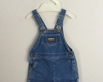 80s Classic Dark Blue Jean Osh Kosh Short Overalls Size 12- 18 months