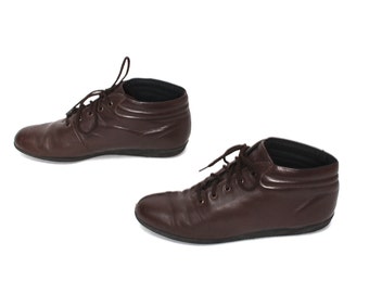 size 6.5 GRUNGE brown leather 80s 90s HIKING OXFORD lace up ankle boots