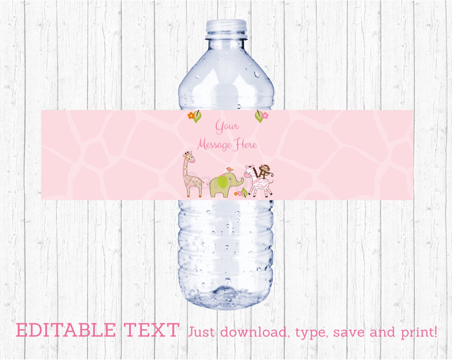 Cute Pink Jungle Animal Water Bottle Labels / Jungle Animal