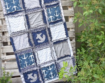 Nautical Baby Quilt Baby Boy Nursery - Navy / Gray Bedding - Anchor Baby Blanket - Baby Boy Nursery - Nautical Nursery Bedding Baby Quilt