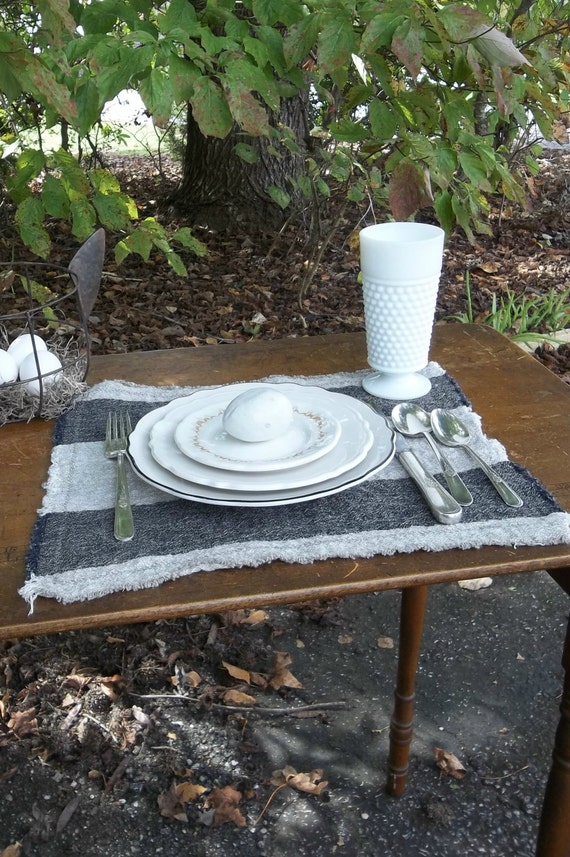 8 Natural Linen Placemats Fringed Linen Place Mats by misshettie