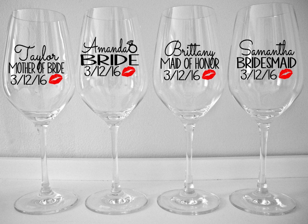 personalized bridal party wine glass decals with lips custom personalized bridal party wine glass decals with lips custom