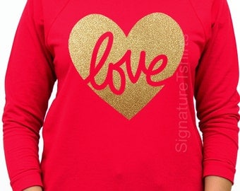 Valentines Day Shirt, Womens Off Shoulder, LOVE tshirt, Heart Shirt, Valentines Shirt, Heart Off Shoulder, Valentine T-Shirt, Glitter, Gold