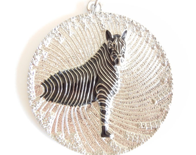 Huge Zebra Medallion Pendant Silver-tone and Black