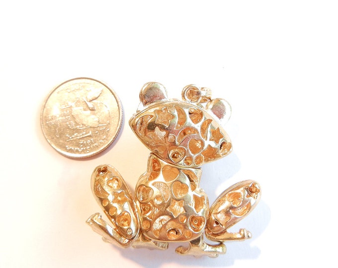 Large Gold-tone Frog Pendant Rhinestone Encrusted Articulated