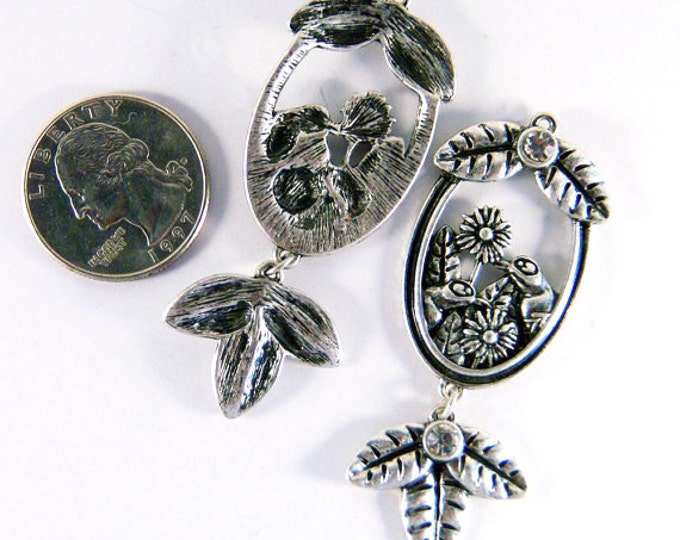 Pair of Antique Silver-tone Drops with Squirrels and Flowers