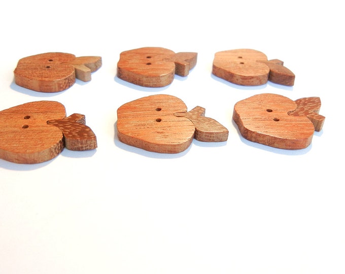 6 Natural Wood Apple Buttons