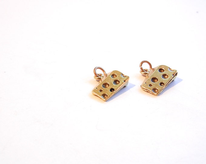 Set of 2 Cheese Slice Charms in Gold-tone Pewter