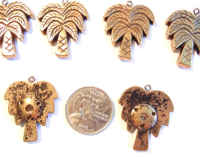 8 or 4 Pairs of Vintage Large Charms of Palm Tree Charms Antique Gold-tone