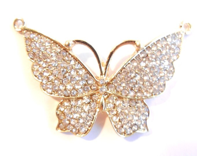 Gold-tone Double Link Rhinestone Butterfly Pendant