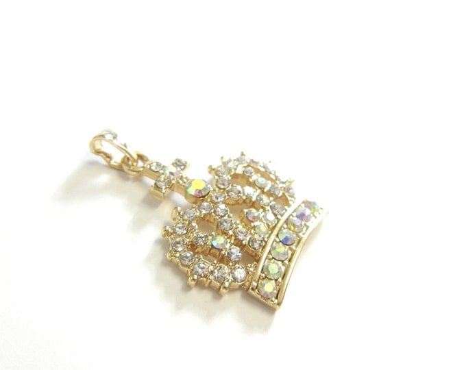 Rhinestone Crown Pendant Gold-tone