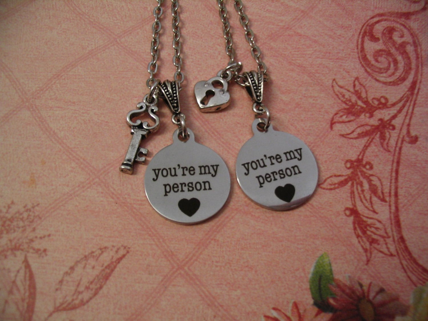 You're My Person Necklace Key and Heart Lock Charms