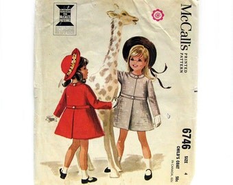 1960s Vintage Sewing Pattern - Girls Coat with Inset Waistband - McCall's 6746 / Size 4