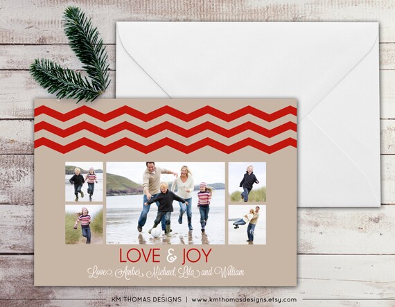 Chevron Holiday Photo Card : Christmas Photo Card - Printable Holiday Card - Red Chevron - Winter Holiday Card - WH110 Il_570xn
