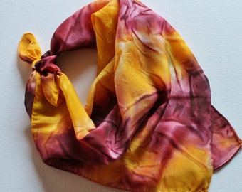 SALE Hand Painted Silk Square Scarf - Hand Dyed Bandana Maroon Burgundy Dark Red Gold Yellow Mustard Minnesota Gophers
