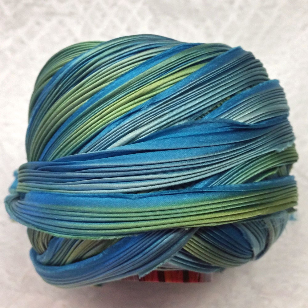 Shibori Ribbon Hand Dyed Shibori Silk Ribbon River Moss