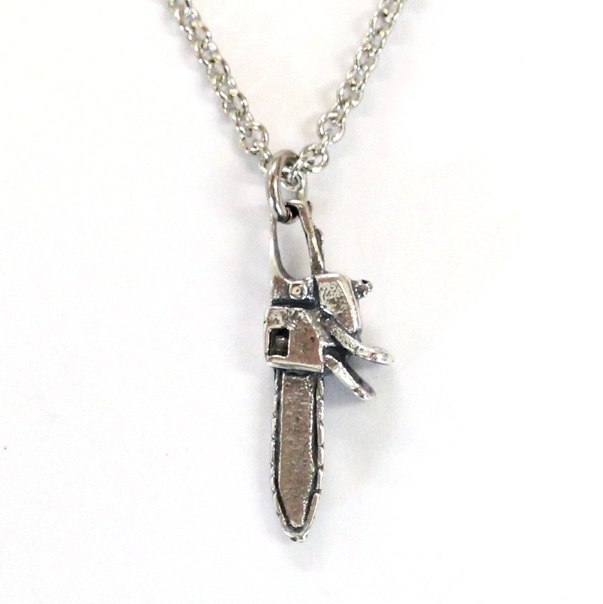 Silver Chainsaw Necklace Chainsaw Charm Necklace 513