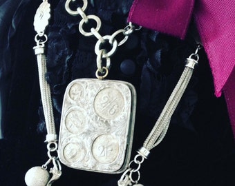 Victorian necklace gothic gypsy boho statement goth neckpiece silver coin safe