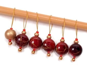Beaded Stitch Markers Snag Free Burgundy Gold Snagless DIY Knitting Supplies Gift for Knitter