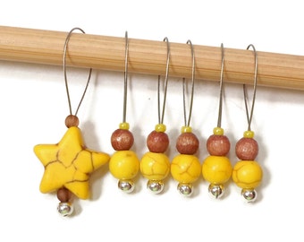 Yellow Star Knitting Stitch Markers Beaded Snagless Snag Free Knitting Markers