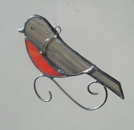 Robin Bird Stained Glass Home Decor Suncatcher