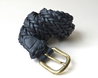 vintage Capezio Midnight Blue Braided Leather Belt / Made in Argentina
