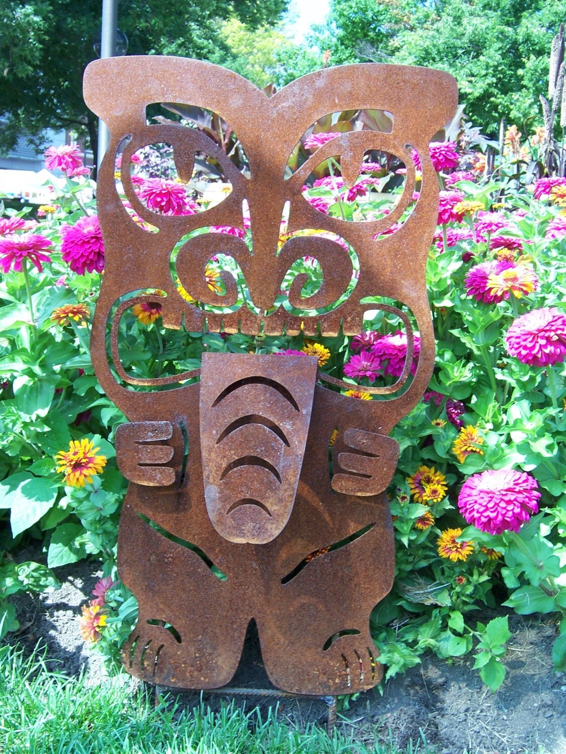 Tiki statue metal tiki outdoor tiki metal garden by custommetalart