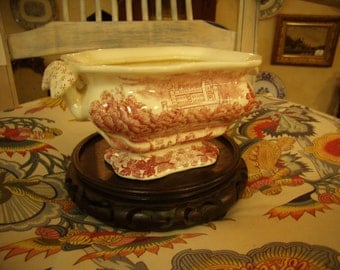 Antique Pink Transferware Toureen for Succulents and Plants