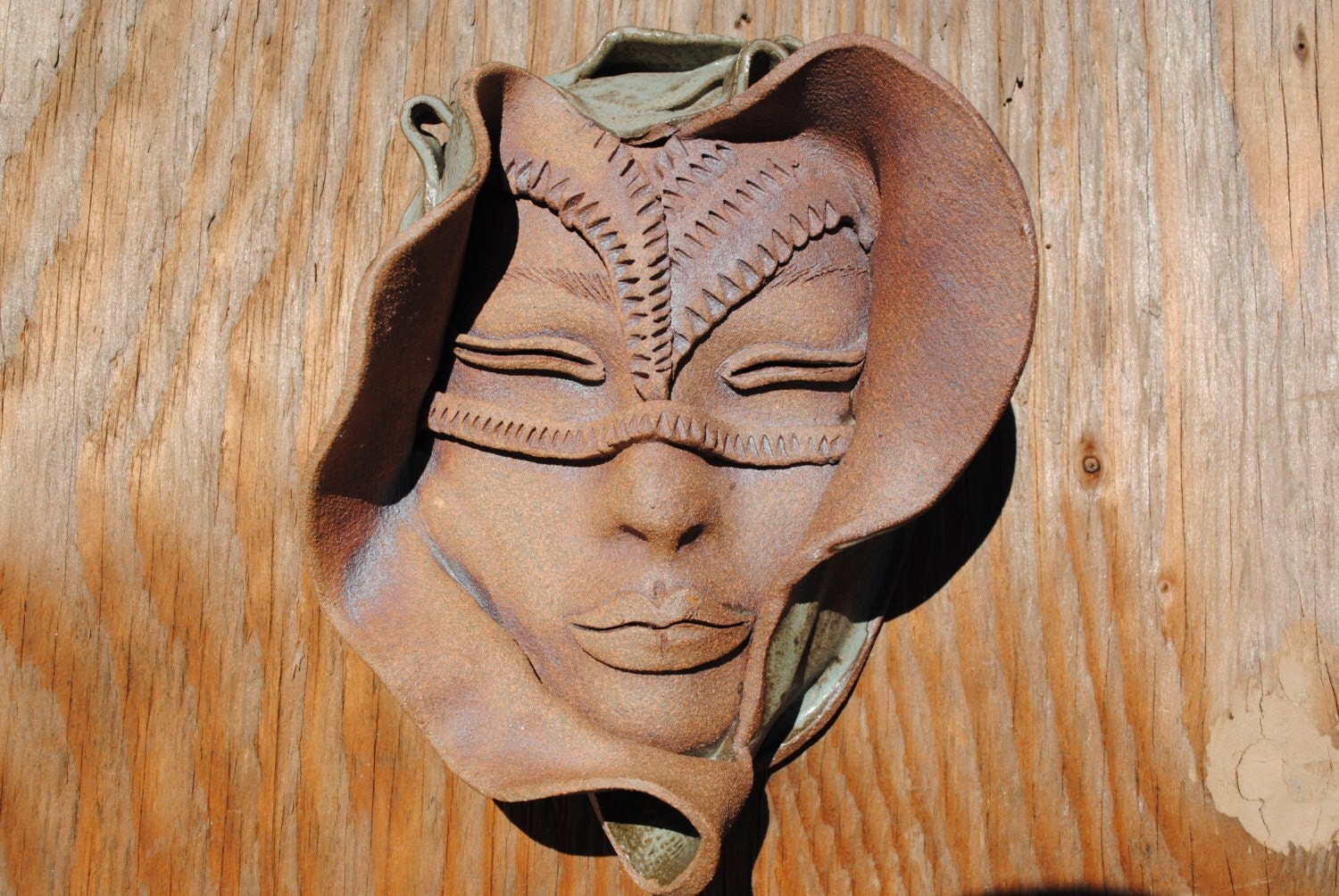 ceramic mask sculpture art clay face fine art wall decor