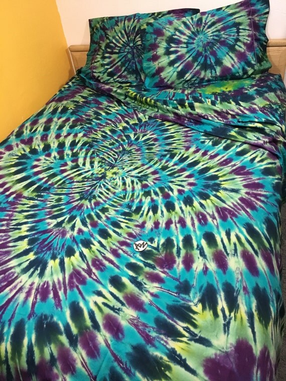 TieDyed QUEEN Sheet Set Greens Blues 400 Thread Count