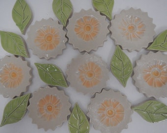 Mosaic Flower Tiles-Yellow and Off White Mosaic Flower Garden Tiles 2.00 each