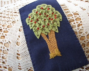 Hand Embroidered Navy Blue Felt Glasses Case