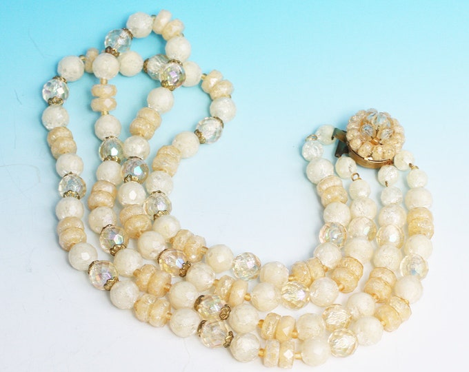 Two Strand Necklace Pale Yellow and Frosted White Beads West Germany Vintage