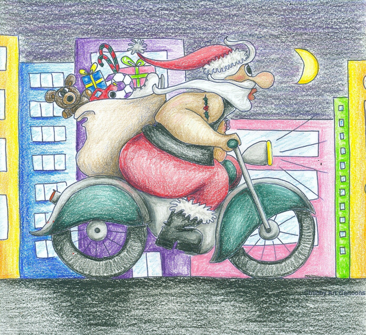 Motorcycle Santa Christmas Coloring Pages for Adults from