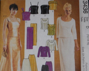 McCall's 3436 Evening Elegance Women's Long Formal Wear Lined Tops, Skirts and Stole Size 12-14-16 Uncut New