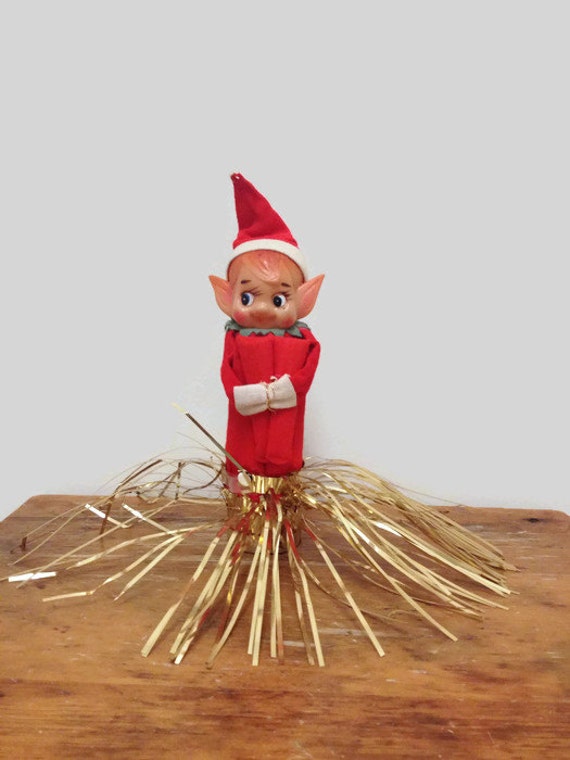 Knee Hugger Pixie Elf Tree Topper Vintage Christmas Tinsel