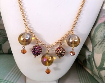 Luscious Gold Necklace with Gold Amber Rose Beads Bridesmaid Mother of Bride Wedding Jewelry