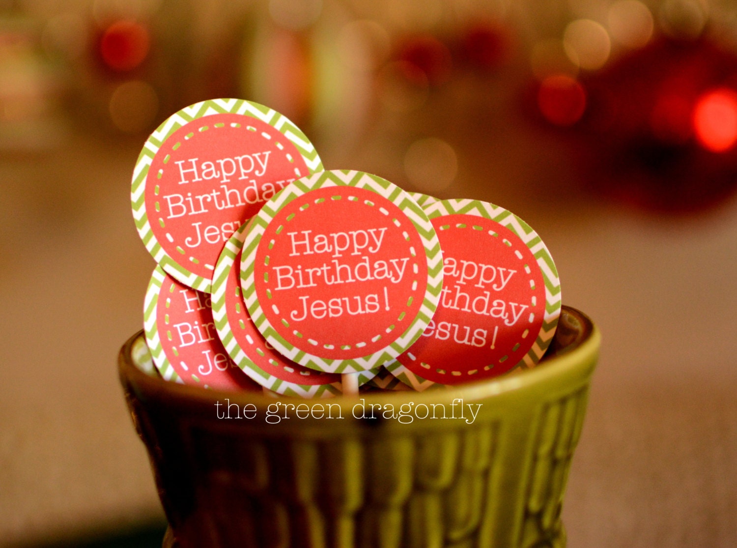 Custom Happy Birthday Jesus Cupcake Party Toppers 12 piece