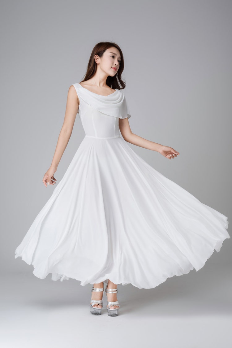 White chiffon dress maxi dress wedding dress prom by xiaolizi