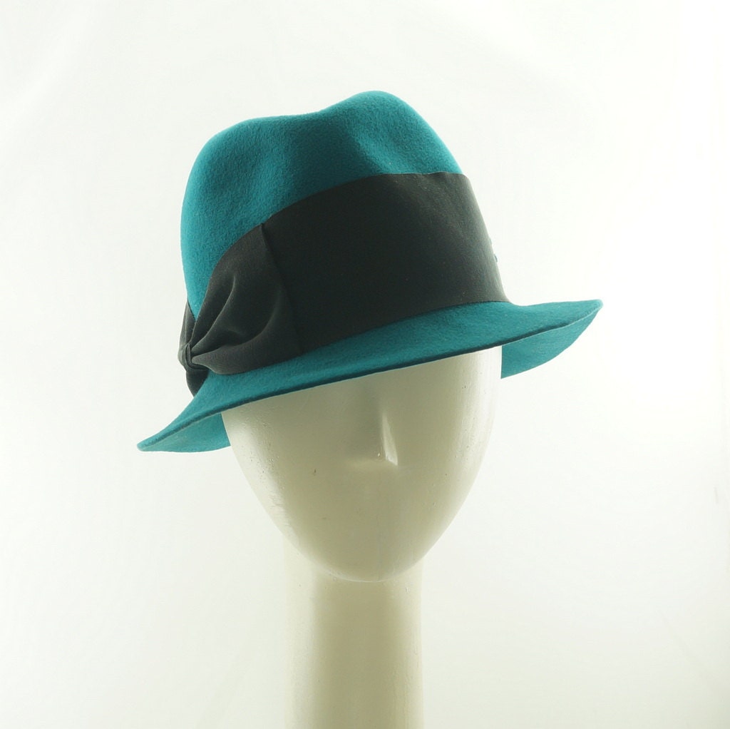 Teal FEDORA HAT for Women / Turquoise Fur Felt by