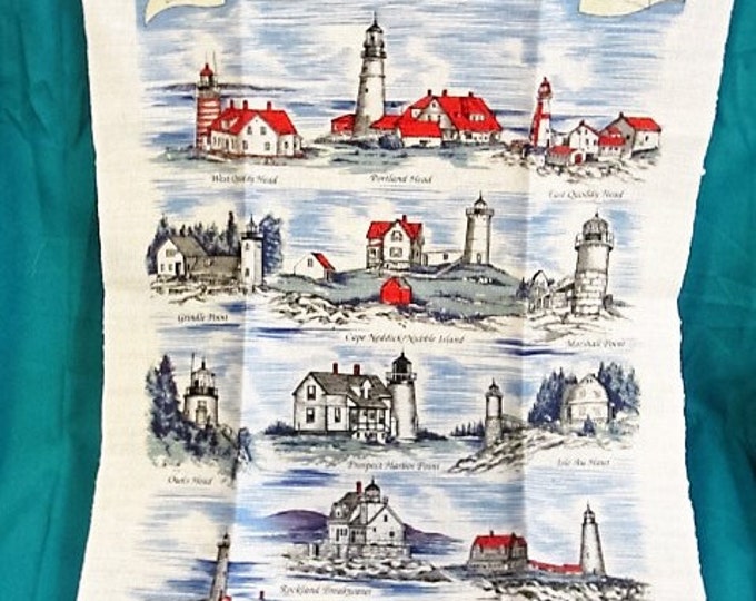Lighthouses Of Maine Tea Towel Souvenir, Kitchen Towel Lighthouses, Souvenir From Maine, Tour Tea Towel, Gift Towel From Maine, Themed Towel