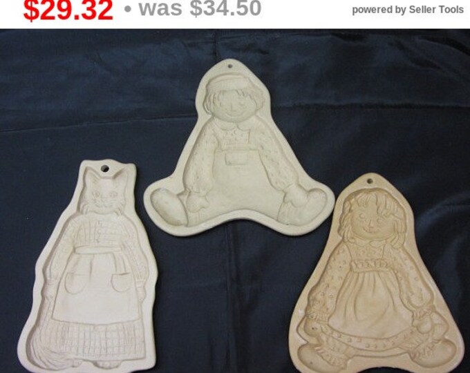 3-1980's BROWN BAG Cookie Art Ragged Ann and Andy and Mama Cat, Vintage Cookie Molds, Crafting Molds Raggedy Ann and Andy and Bonus Can Bold