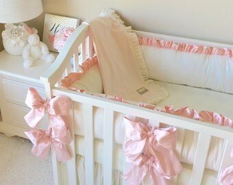 Luxury Crib Bedding, Dupioni Silk Bows, Cream Crib Bedding, Simple Baby Bedding, Beautiful Baby Bedding, Dupioni Silk Bedding